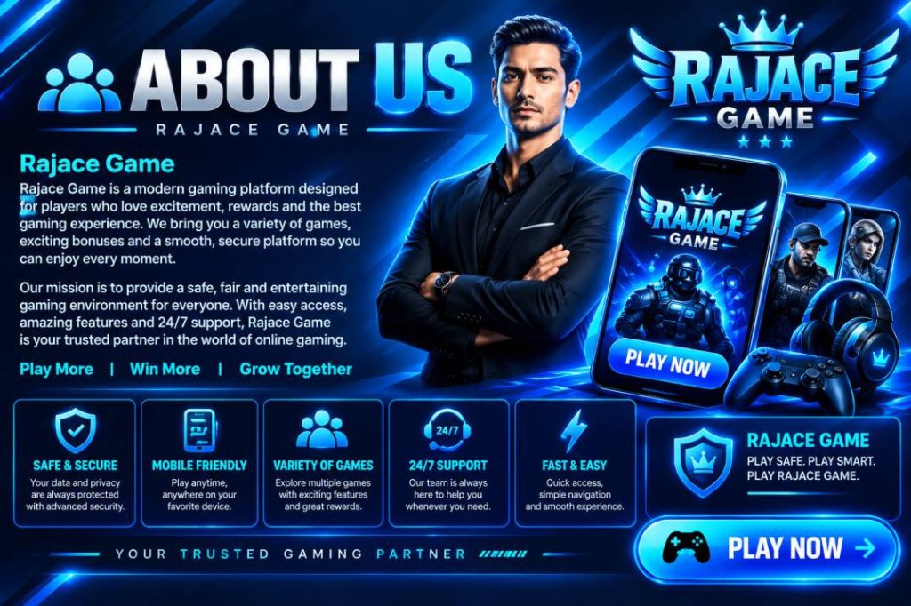 Rajace Game comparison banner featuring Royalty Game and gaming platform highlights